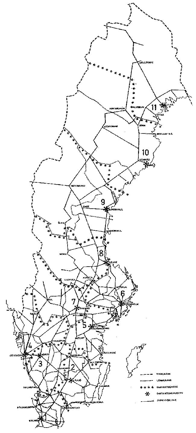 Karta ver Drift- respektive Bandistrikt 1964-10-01