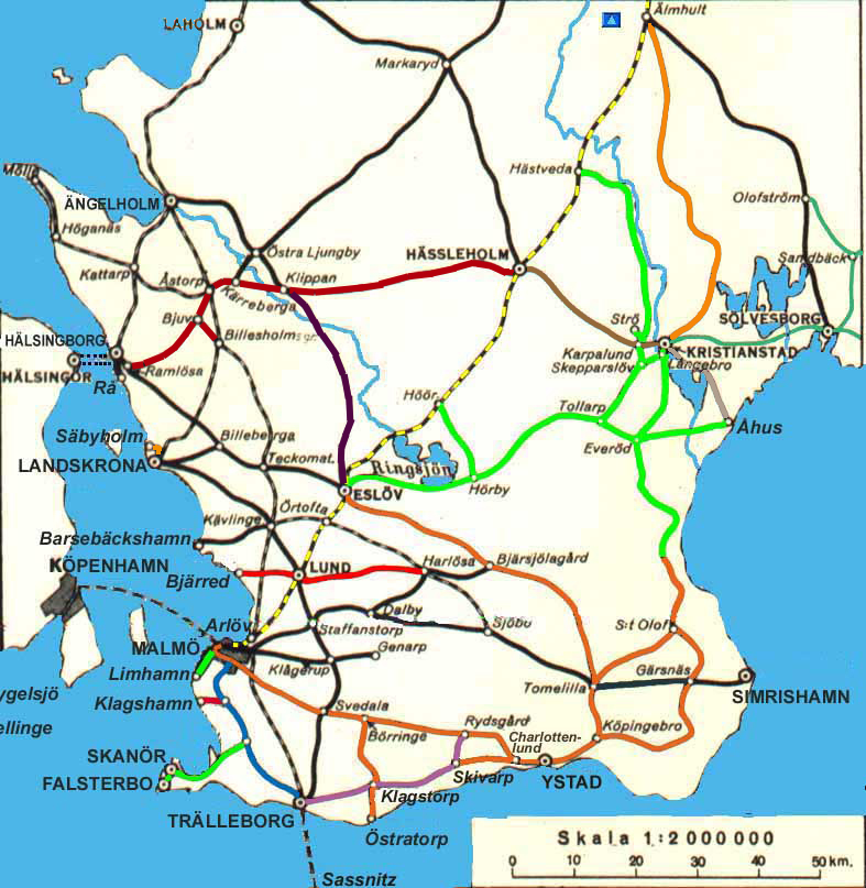 Järnvägskarta över Skåne 1926