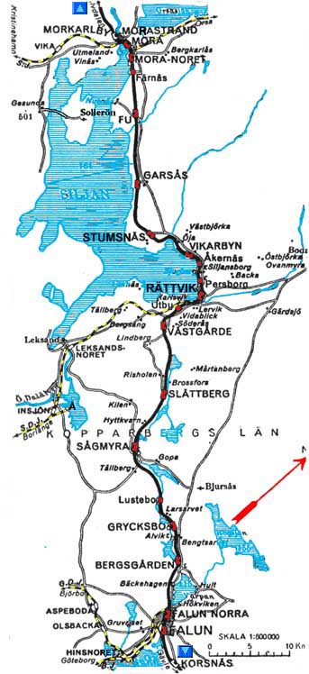 Map Falun - Rättvik - Mora rail-way