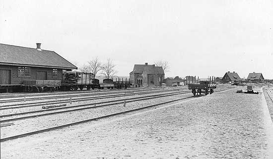 Anlggning av Nykpings station och bangrd. Foto 1913