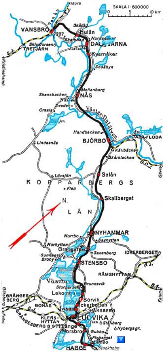 Map SWB line Ludvika - Vansbro