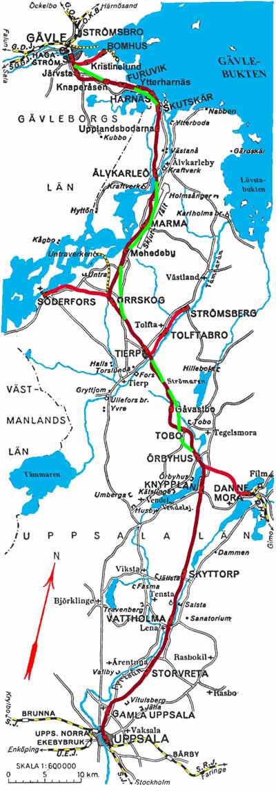 Karta (Map ) Uppsala - Gävle Järnväg