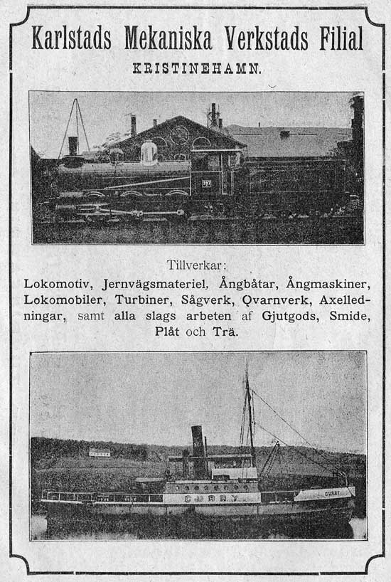 Reklam fr Karlstads Mekaniska Verkstad i Kristinehamn frn 1894. 