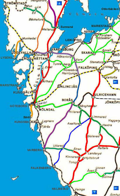 Järnvägskarta över sydvästra Sverige 1926
