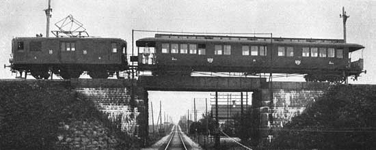  Train pulled by LBJ electric locomotive No. 1 passing the viaduct at Flädie