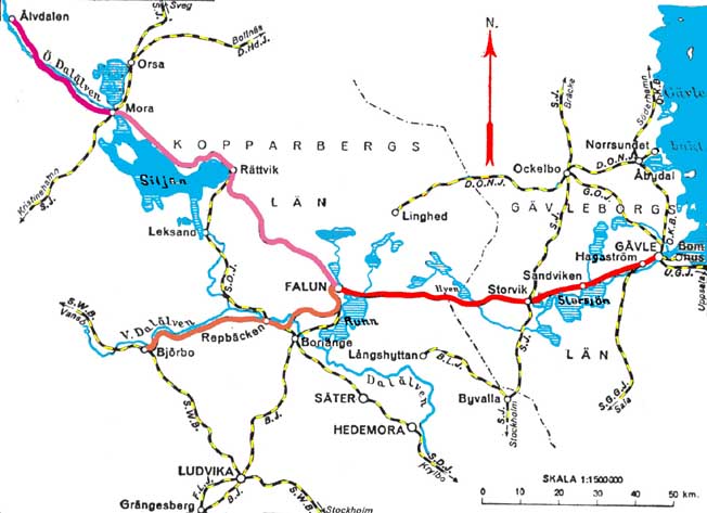 Key map Gävle - Dala rail-ways