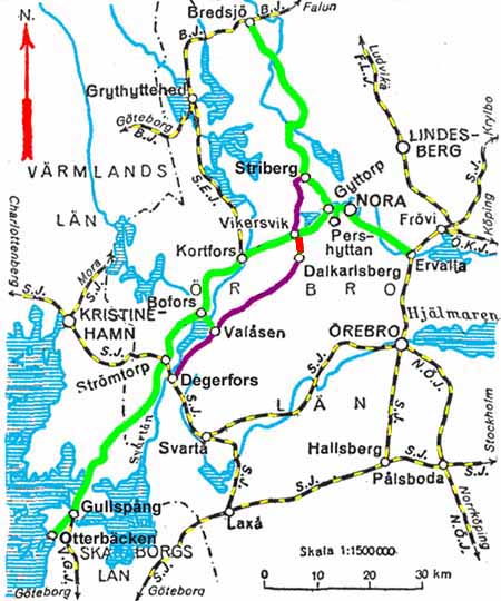 Karta (Key Map ) Översiktskarta. Nora - Karlskoga Järnväg
