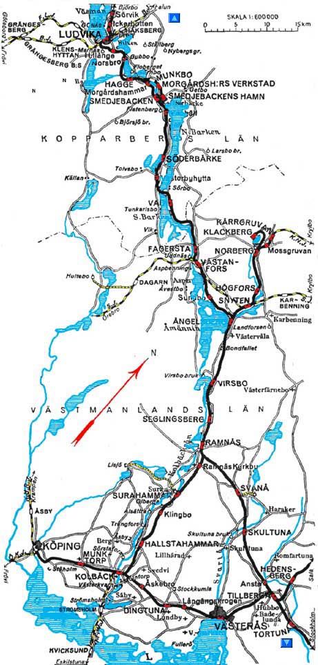 SWB lines Västerås-Köping, Tillberga-Ludvika, Kolbäck Ramnäs, Ängelsberg-Norberg-Klackberg