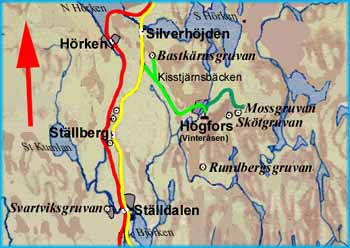 Map, karta Silverhöjden - Mossgruvans Järnväg