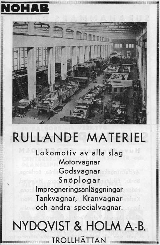 Reklam från NOHAB 1942. I monteringshallen syns både ång- och ellok