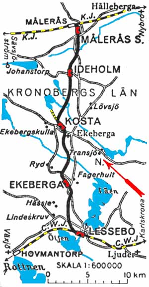 kosta karta Karta över Kosta Järnväg, KLJ. Map Kosta J.
