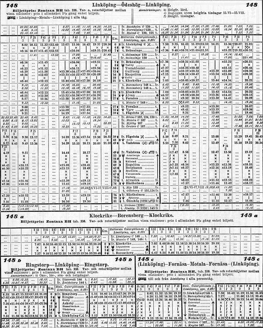 Tidtabell 1930 MJ, Mellersta stergtlands Jrnvgar. Timetable 1930