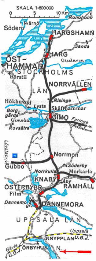 Karta Dannemora-Hargs Järnväg. DHJ map