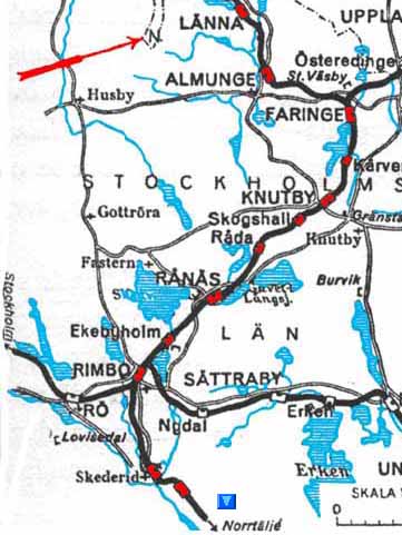 Karta Länna -Norrtälje Järnväg. delen Länna-Rimbo, section Länna-Rimbo