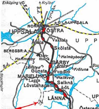 Karta Uppsala-Länna Järnväg. Map ULJ