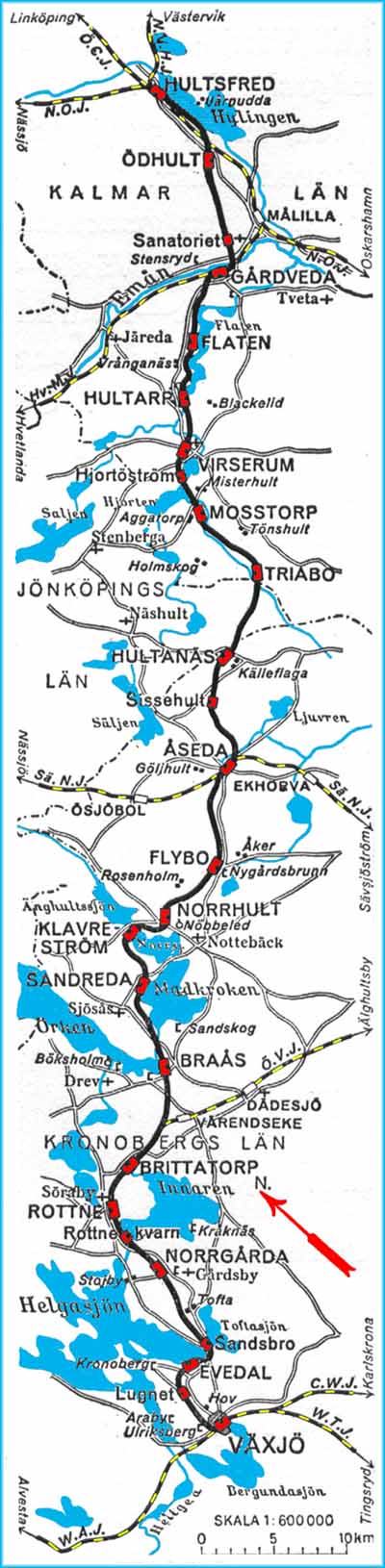 Map VÅHJ, Växjö - Åseda - Hultsfreds Järnväg